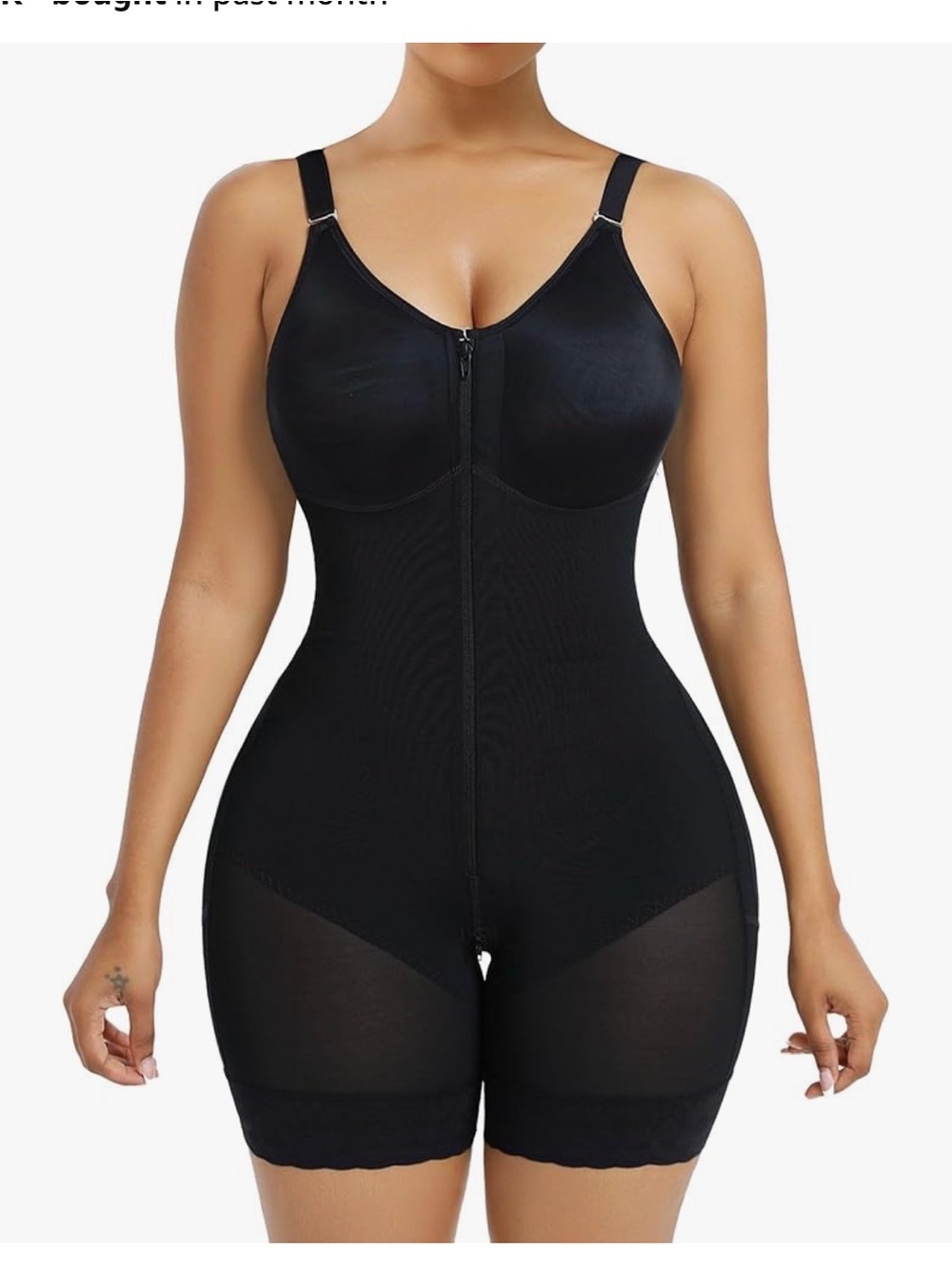 Black Full-Body Shaping Bodysuit with Front Zipper